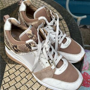Michael Kors Brown and White Snake Print Sneakers